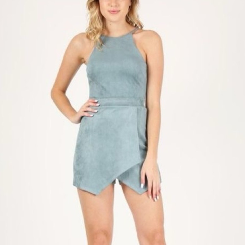 Vintage Blue Suede Sleeveless Playsuit